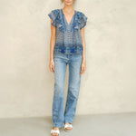M.A.B.E Viti Print Frill Top in Blue