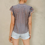 M.A.B.E Viti Print Short Sleeve Top in Orange/Turquoise