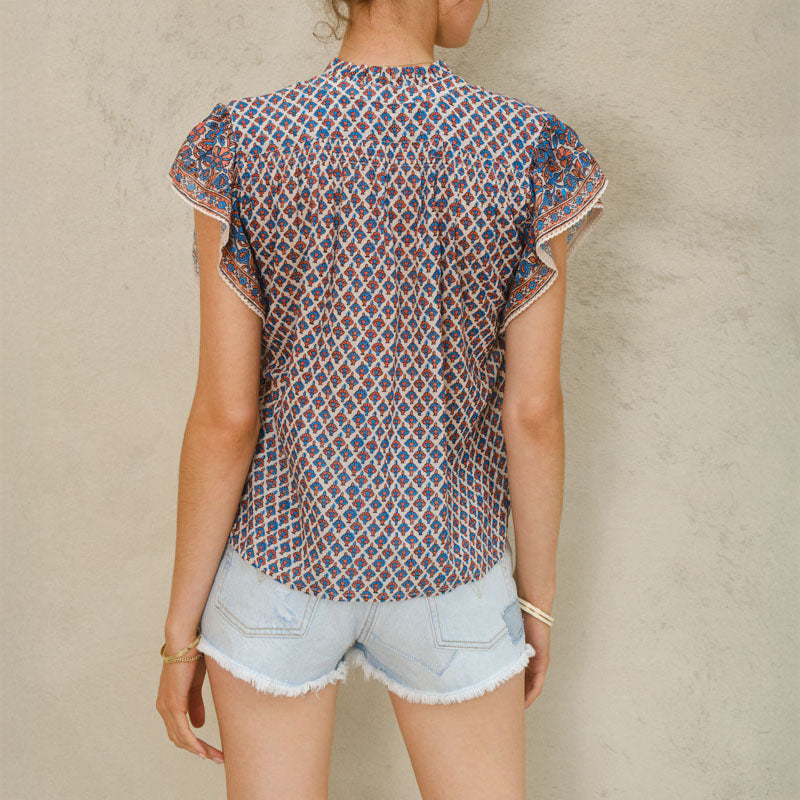 M.A.B.E Viti Print Short Sleeve Top in Orange/Turquoise