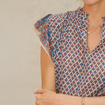 M.A.B.E Viti Print Short Sleeve Top in Orange/Turquoise