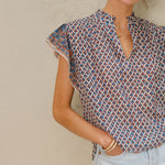 M.A.B.E Viti Print Short Sleeve Top in Orange/Turquoise