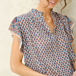 M.A.B.E Viti Print Short Sleeve Top in Orange/Turquoise