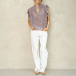 M.A.B.E Viti Print Short Sleeve Top in Orange/Turquoise