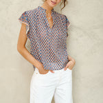 M.A.B.E Viti Print Short Sleeve Top in Orange/Turquoise