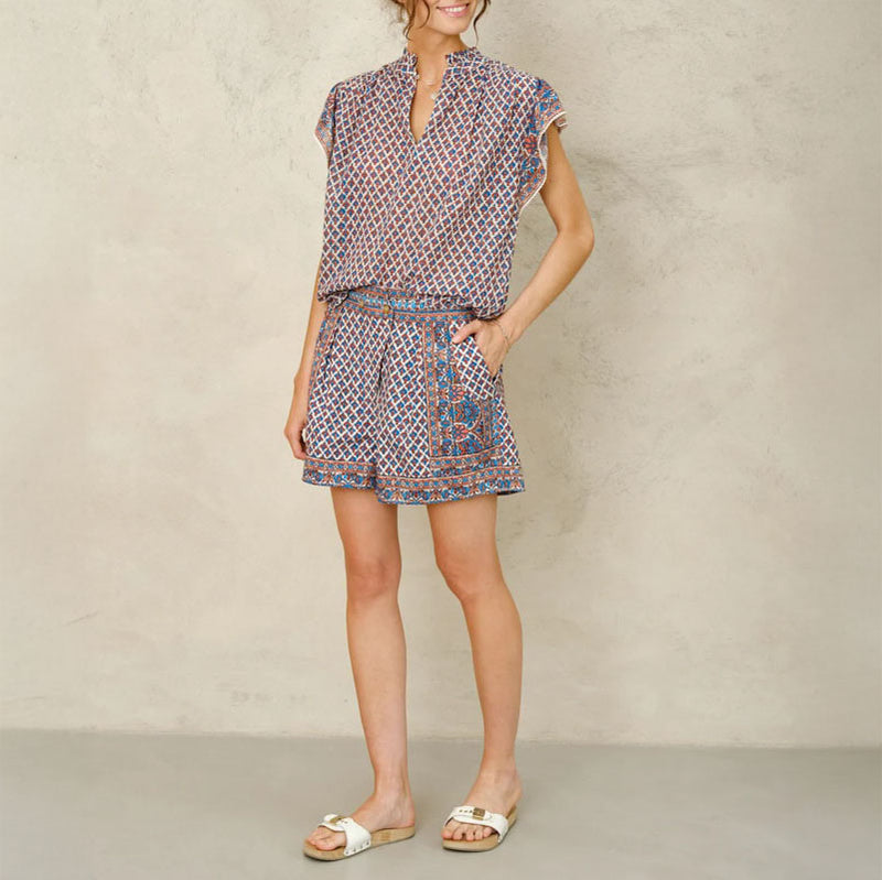M.A.B.E Viti Print Shorts in Orange/Turquoise