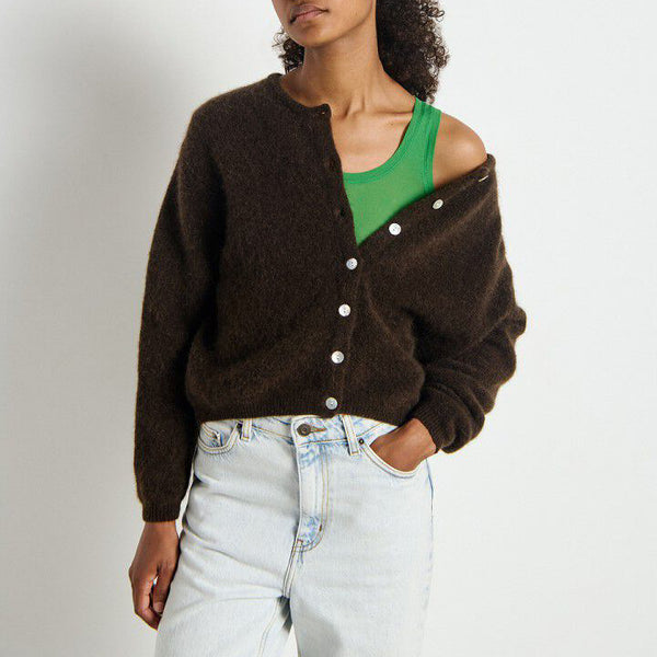 AMERICAN VINTAGE Vitow Cardigan  in Melange Coffee