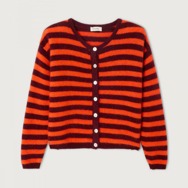 AMERICAN VINTAGE Vitow Cardigan  in Striped Garnet Melange Gaspacho