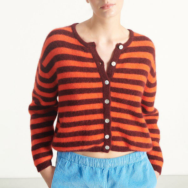 AMERICAN VINTAGE Vitow Cardigan  in Striped Garnet Melange Gaspacho
