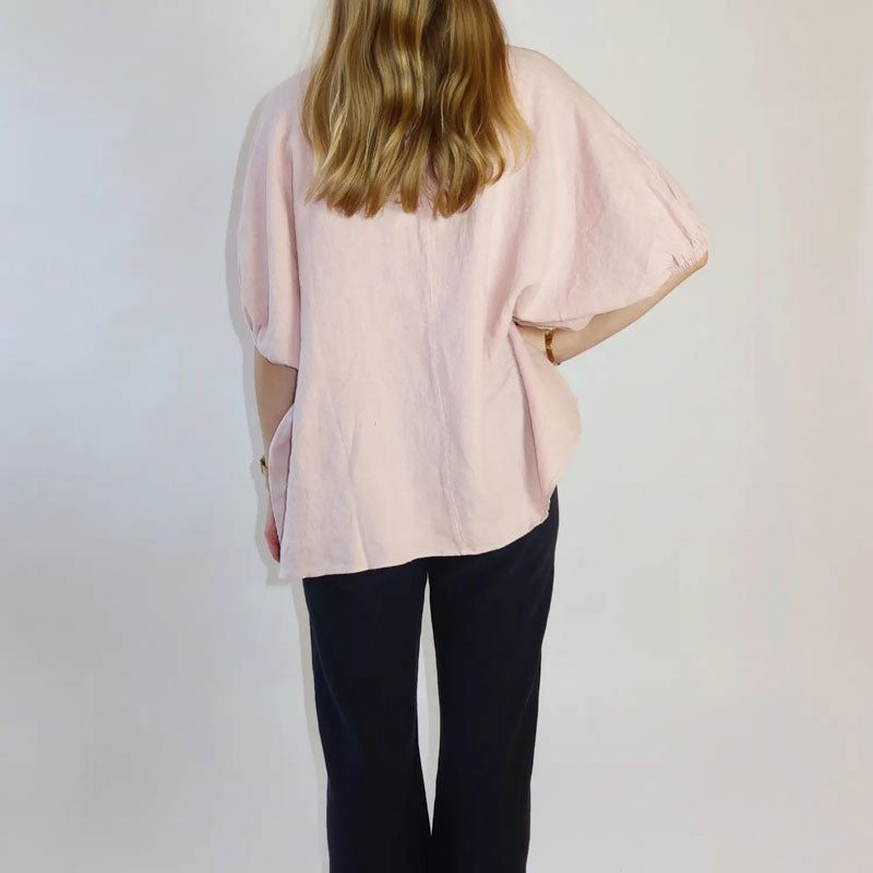 SoSUE Cowboy Button Blouse in Linen Blush
