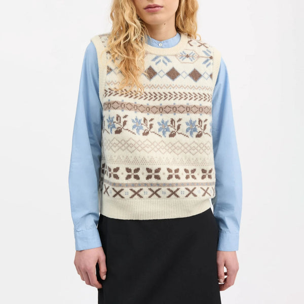 SKALL Vero Vest in Brown/Ecru Jacquard