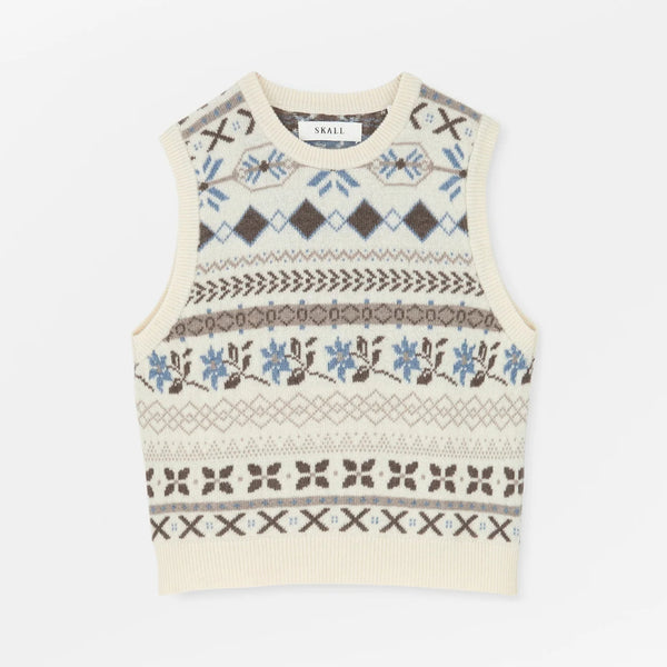 SKALL Vero Vest in Brown/Ecru Jacquard
