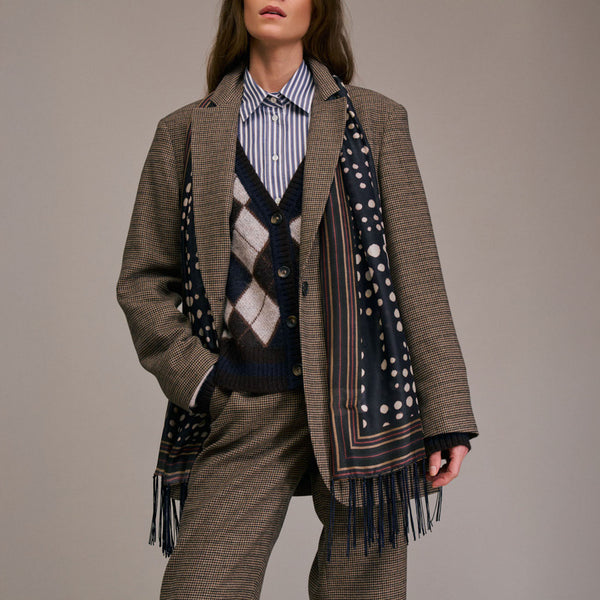 DIEGA Virino Houndstooth Single Breast Jacket  in Chocolate/Marine