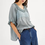 RABENS SALONER Dorita Cotton Angel Top in Sage