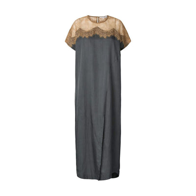 RABENS SALONER Botilla Sheer Lace T-Shirt Dress in Dark Shadow