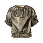RABENS SALONER Foiled Ripstop Gathered Top in Metallic Olive