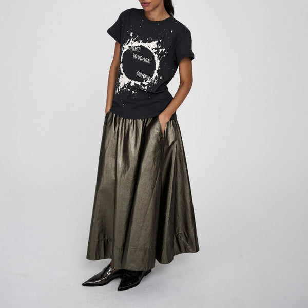 RABENS SALONER Foiled Ripstop Full Skirt in Metallic Olive