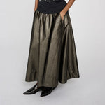 RABENS SALONER Foiled Ripstop Full Skirt in Metallic Olive