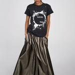 RABENS SALONER Foiled Ripstop Full Skirt in Metallic Olive
