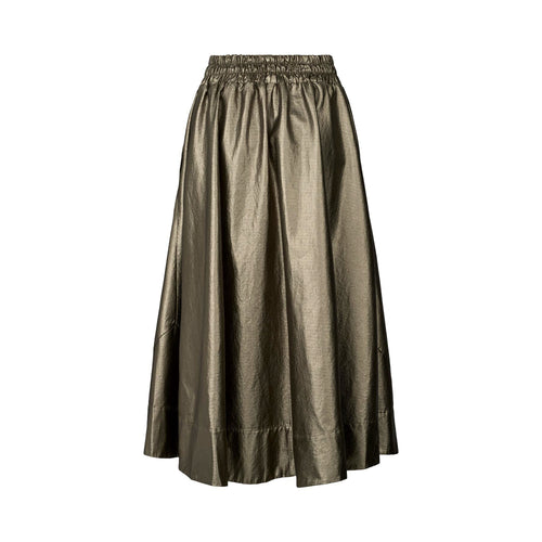 RABENS SALONER Foiled Ripstop Full Skirt in Metallic Olive