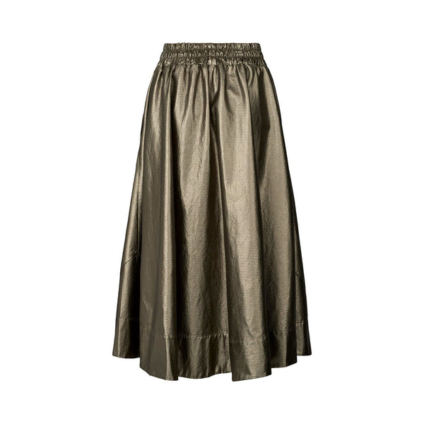 RABENS SALONER Foiled Ripstop Full Skirt in Metallic Olive