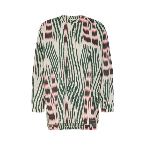 RABENS SALONER Sibyl Voile Shirt in Forest/Pink Sand