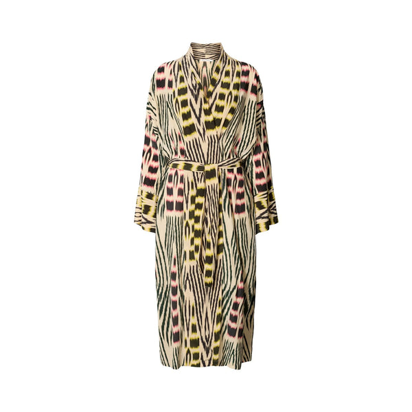 RABENS SALONER Sunita Combo Robe Dress in Forest/Pink/Citrus