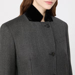 WEEKEND MAX MARA Inserimento - WKIMartora Wool Tweed Jacket with Velvet Collar in Medium Grey