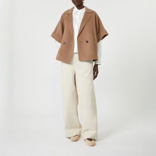WEEKEND MAX MARA Pera Short Wool Broadcloth Coat in Light Brown