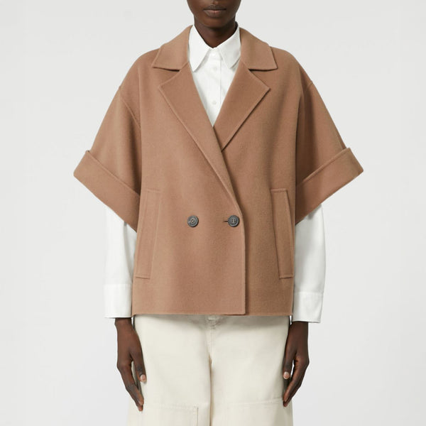 WEEKEND MAX MARA Pera Short Wool Broadcloth Coat in Light Brown