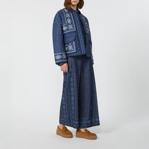 WEEKEND MAX MARA Jader Quilted Cotton Crew-Neck Jacket in Navy Print