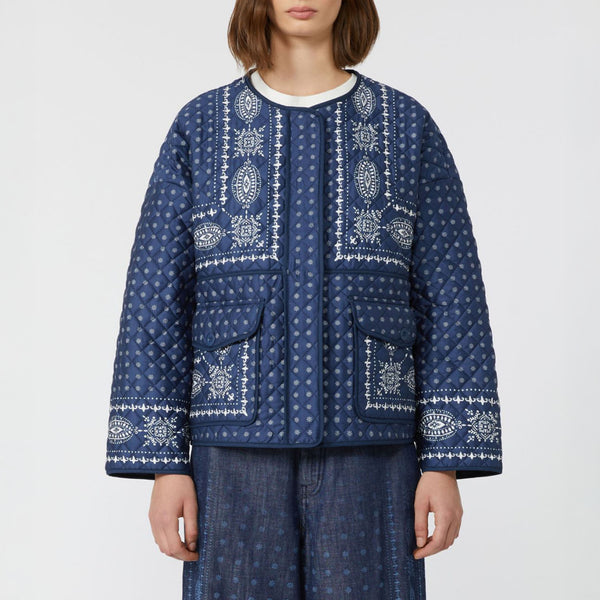 WEEKEND MAX MARA Jader Quilted Cotton Crew-Neck Jacket in Navy Print