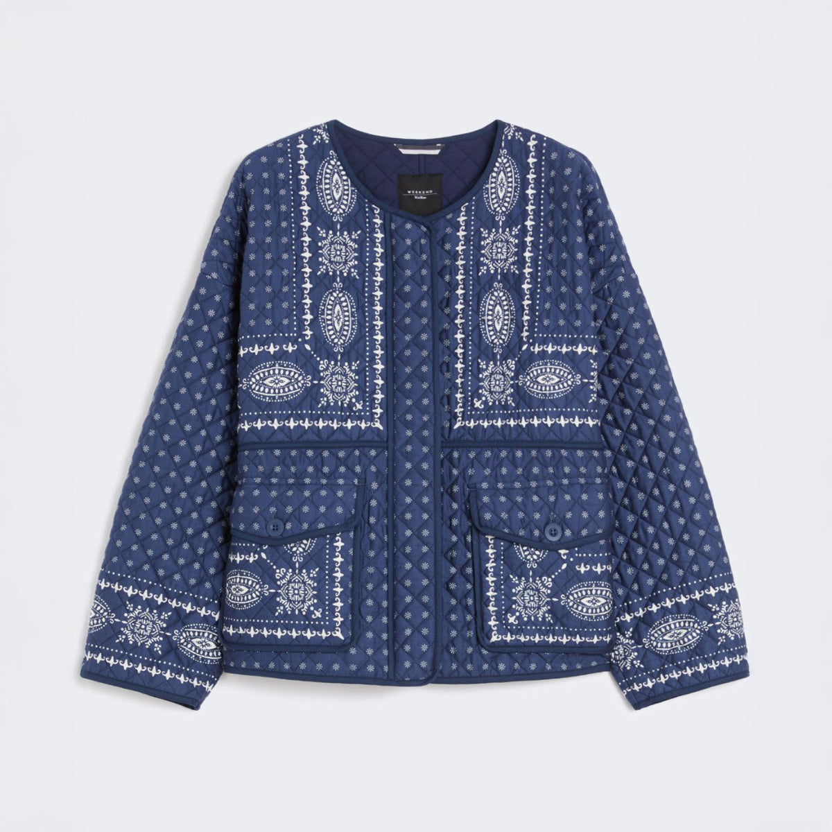 WEEKEND MAX MARA Jader Quilted Cotton Crew-Neck Jacket in Navy Print
