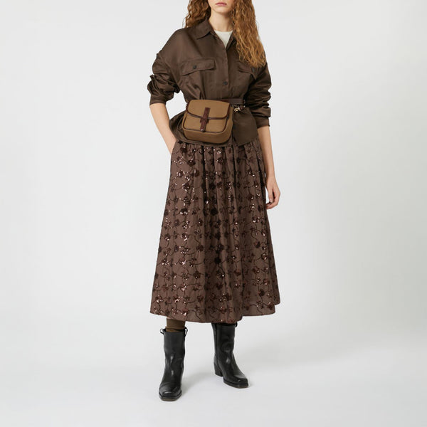 WEEKEND MAX MARA Tempra Sequinned Cotton Skirt in Chocolate