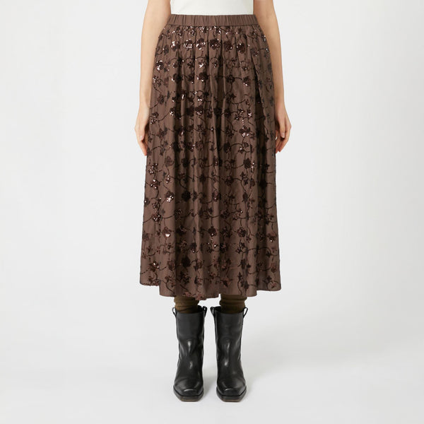 WEEKEND MAX MARA Tempra Sequinned Cotton Skirt in Chocolate