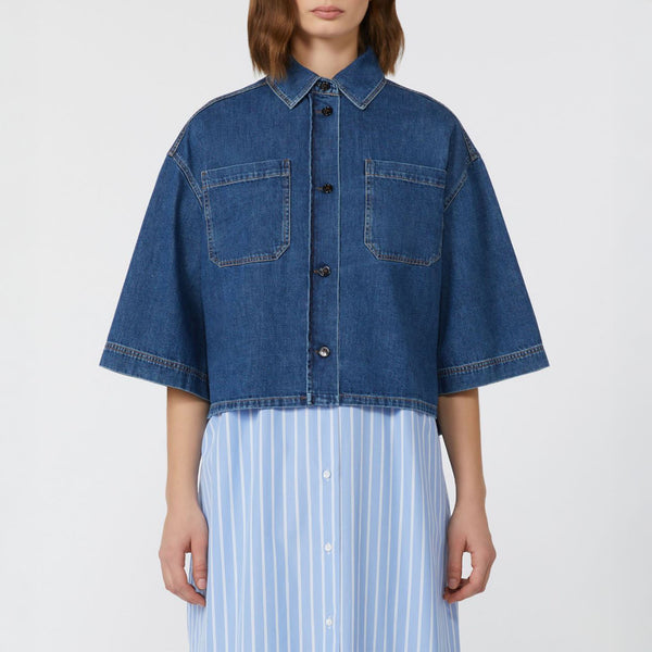 WEEKEND MAX MARA Enza Denim Cropped Shirt in Navy