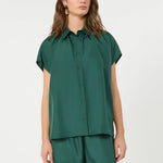 WEEKEND MAX MARA WKDCrine Loose Habotai Silk Shirt in Dark Green