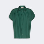 WEEKEND MAX MARA WKDCrine Loose Habotai Silk Shirt in Dark Green