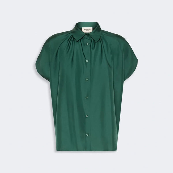 WEEKEND MAX MARA WKDCrine Loose Habotai Silk Shirt in Dark Green