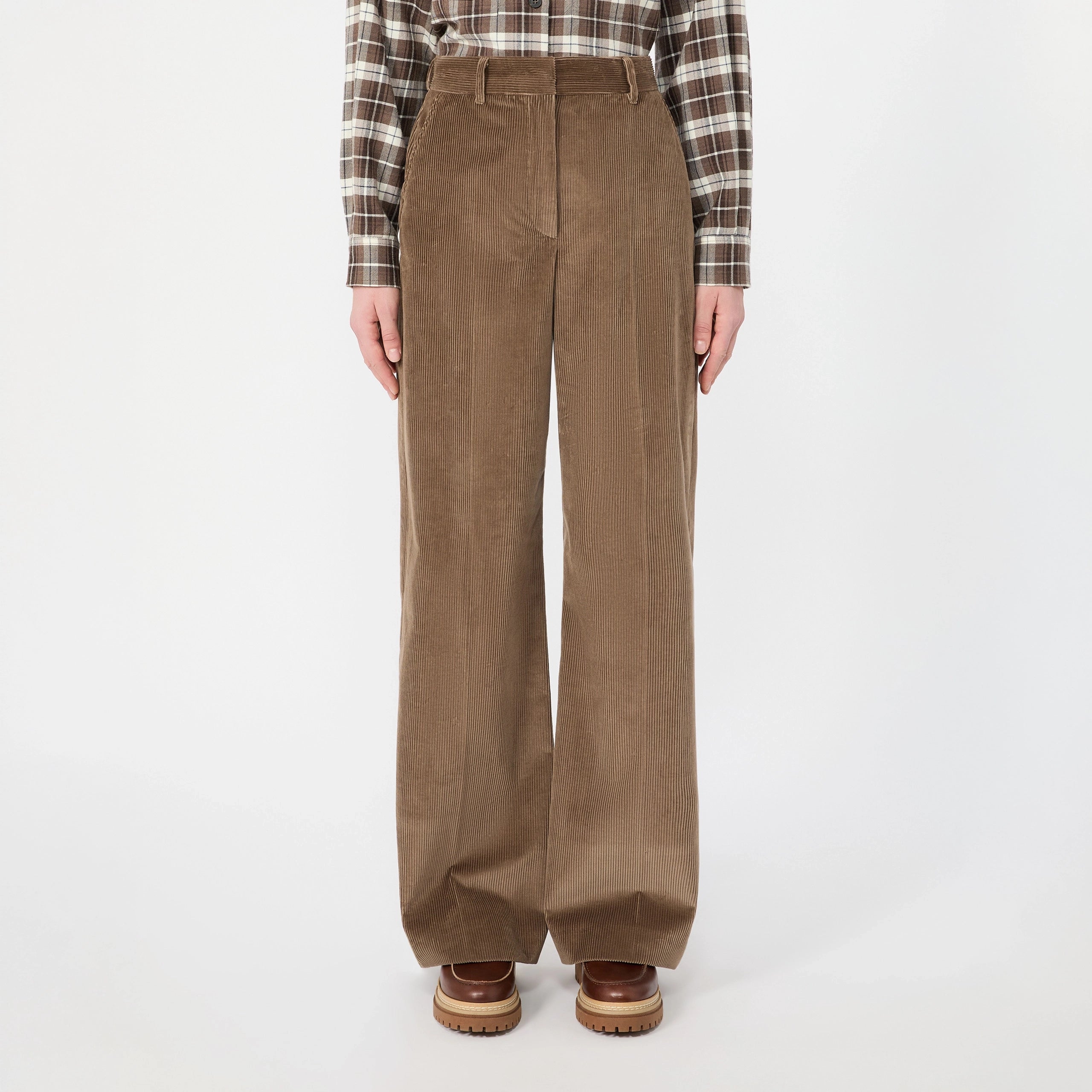 WEEKEND MAX MARA WKDTania Wide Leg Cotton Velvet Trousers in Light Brown