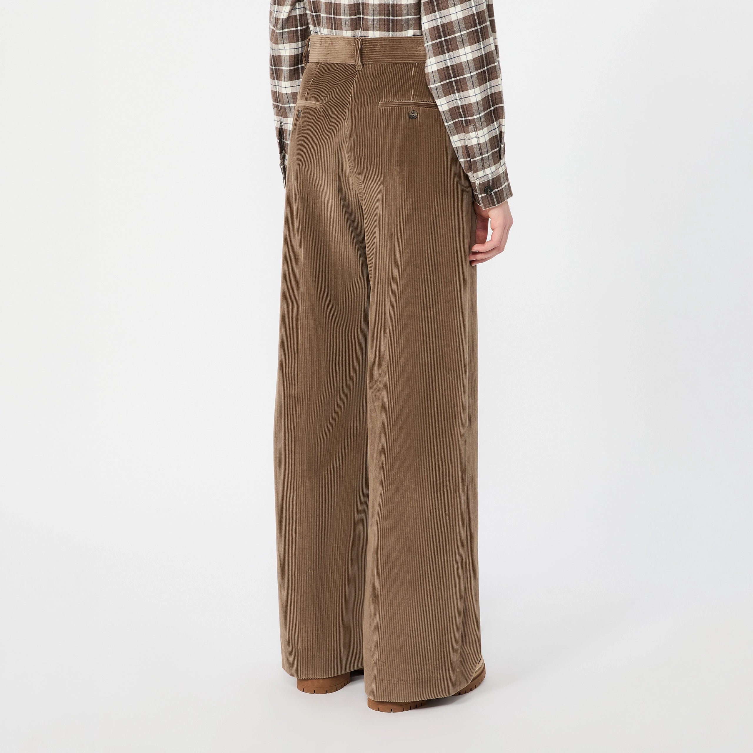 WEEKEND MAX MARA WKDTania Wide Leg Cotton Velvet Trousers in Light Brown