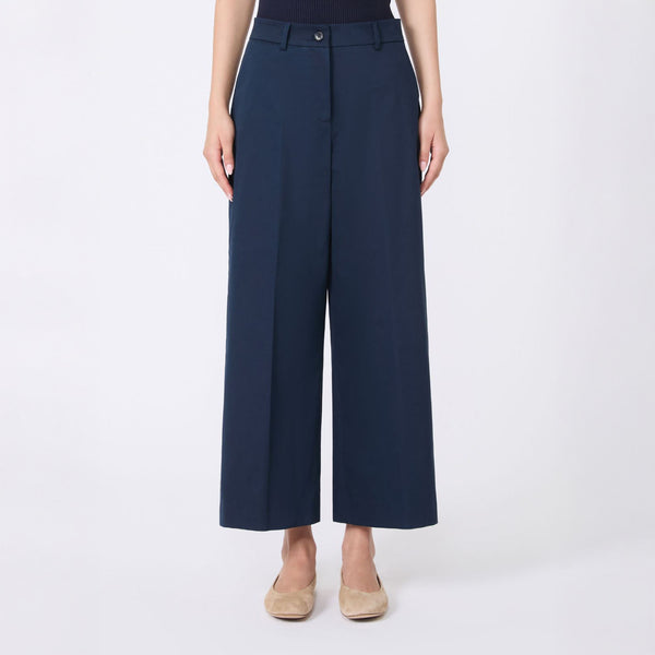 WEEKEND MAX MARA Urial Cotton Satin Cropped Trousers in Navy