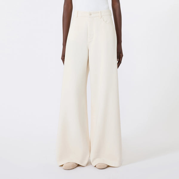 WEEKEND MAX MARA WKDCanetti Long Wide Leg Cotton Trousers in Ecru