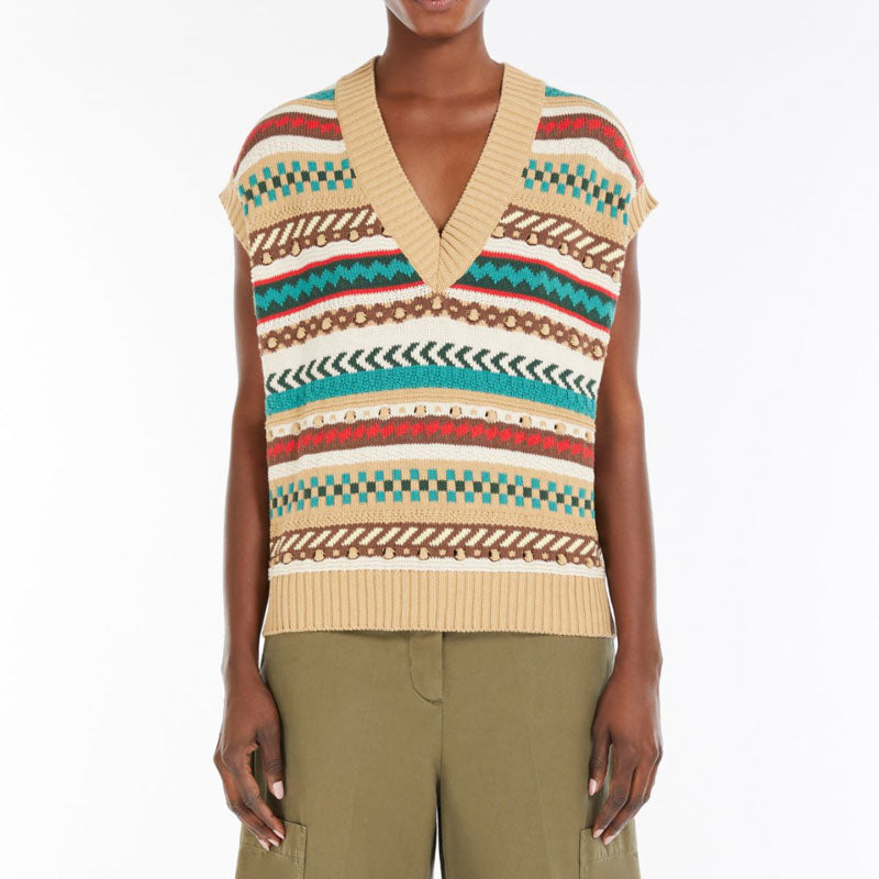 WEEKEND MAX MARA Vicino Knitted Waistcoat in Biscuit