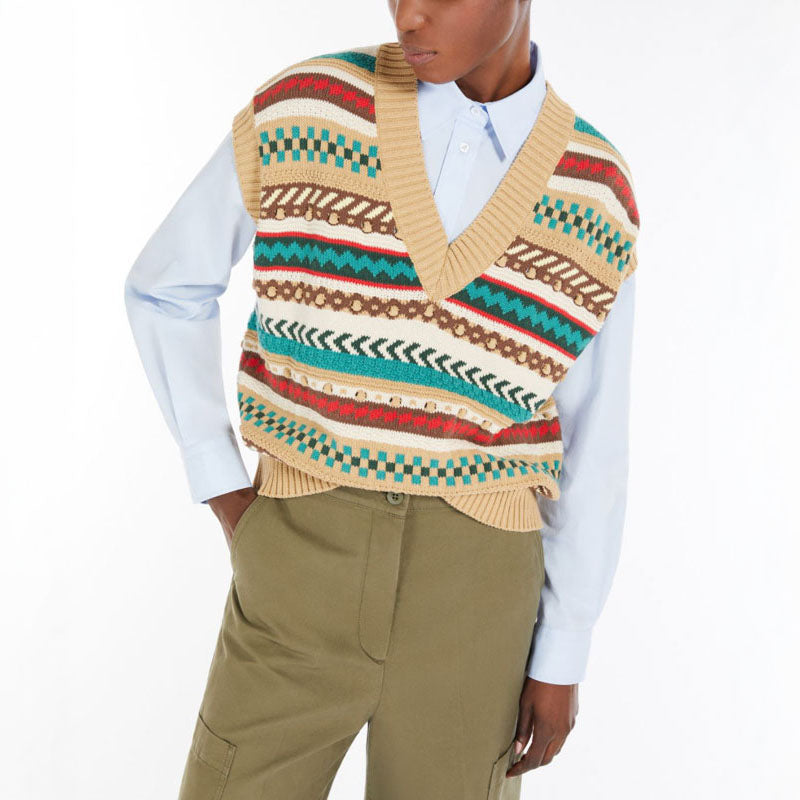 WEEKEND MAX MARA Vicino Knitted Waistcoat in Biscuit