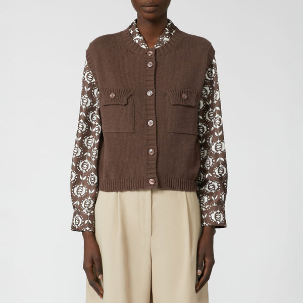 WEEKEND MAX MARA Caprara Cotton-Blend Yarn Gilet in Chocolate