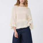 WEEKEND MAX MARA WKDPalato Oversize Fringe Cotton Knit in Ecru