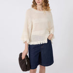 WEEKEND MAX MARA WKDPalato Oversize Fringe Cotton Knit in Ecru