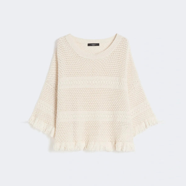 WEEKEND MAX MARA WKDPalato Oversize Fringe Cotton Knit in Ecru