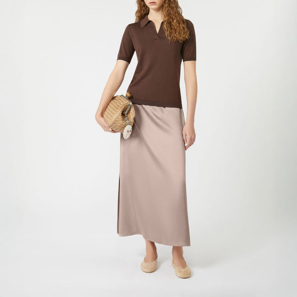 WEEKEND MAX MARA Roncolo Silk and Cotton Polo T-Shirt in Chocolate