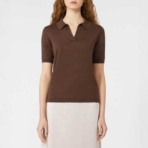 WEEKEND MAX MARA Roncolo Silk and Cotton Polo T-Shirt in Chocolate